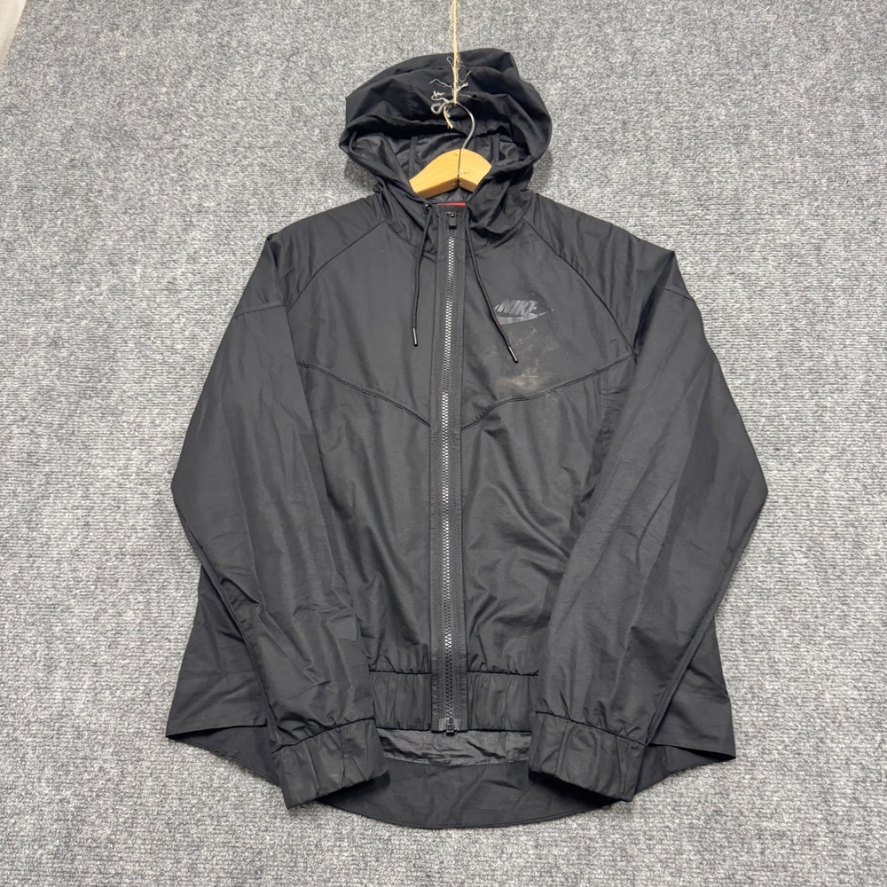 Nike Jacket Women's Medium Full Zip‎ Stained Windbreaker Activewear Black - Picture 2 of 14